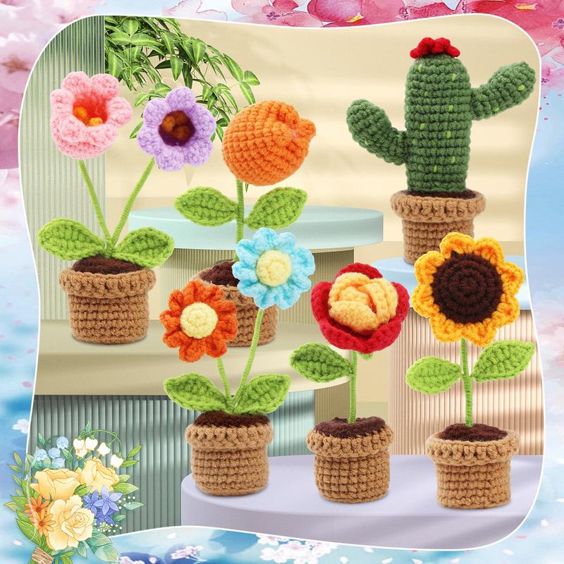 Crochet Kit for Beginners, 6 Counts set Cute Flowers Crochet Starter Kit with Step-by-Step Instructions and Video Tutorial, DIY Knitting Supplies for Home Decoration