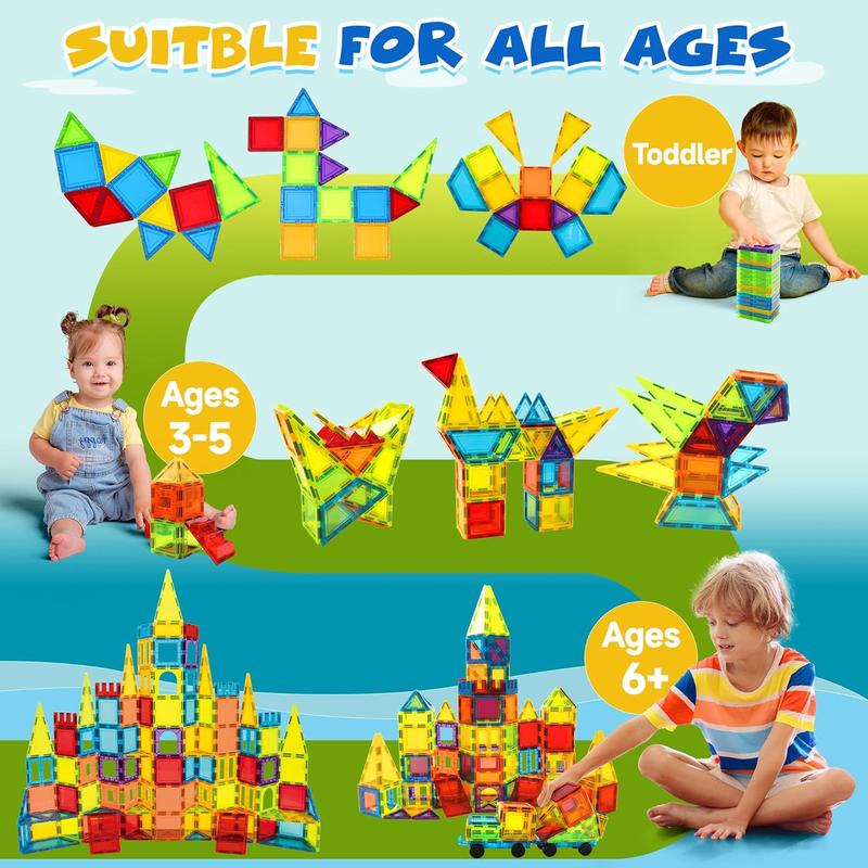 131PCS Wise Block Magnetic Blocks with 2 Cars, Magnetic Tiles, Learning Magnetic Building Blocks Sets, Educational Magnets Tiles Toys for Boys Girls.