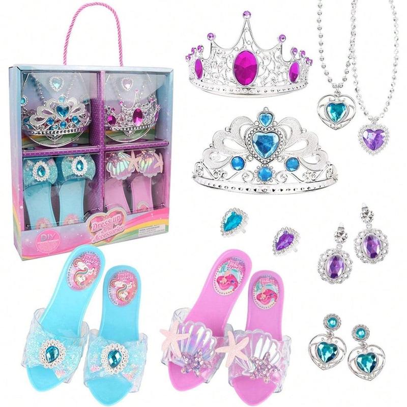 Princess Dress Up Toy, 1 Box Jewelry Set, Including Crown & Ring & Earrings & Shoes & Necklace, Role Playing Toy for Girls, Gift for Girl