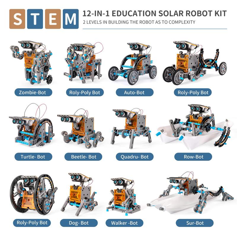 STEM Solar Robot Kit , 12-in-1 Educational STEM Science Experiment Toys, Solar Powered Building Kit DIY for