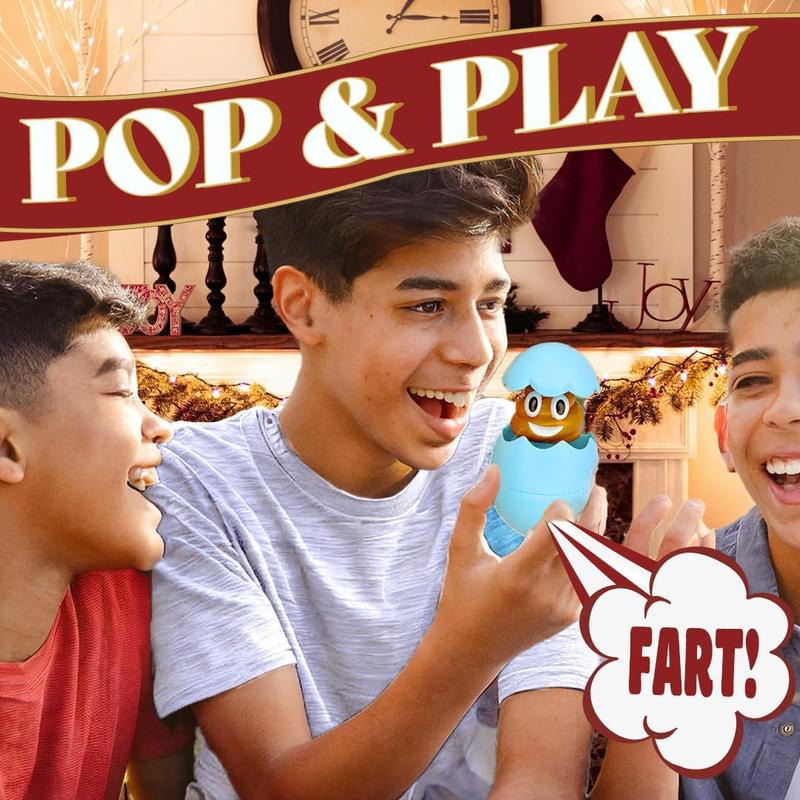 Farting Stocking Stuffer, Pops Open to Reveal a Surprise Poop Character - Perfect Gag Gifts for Teen Boys & Girls, White Elephant Gifts, Secret Santa, Xmas Holiday Egg Pops (Blue)