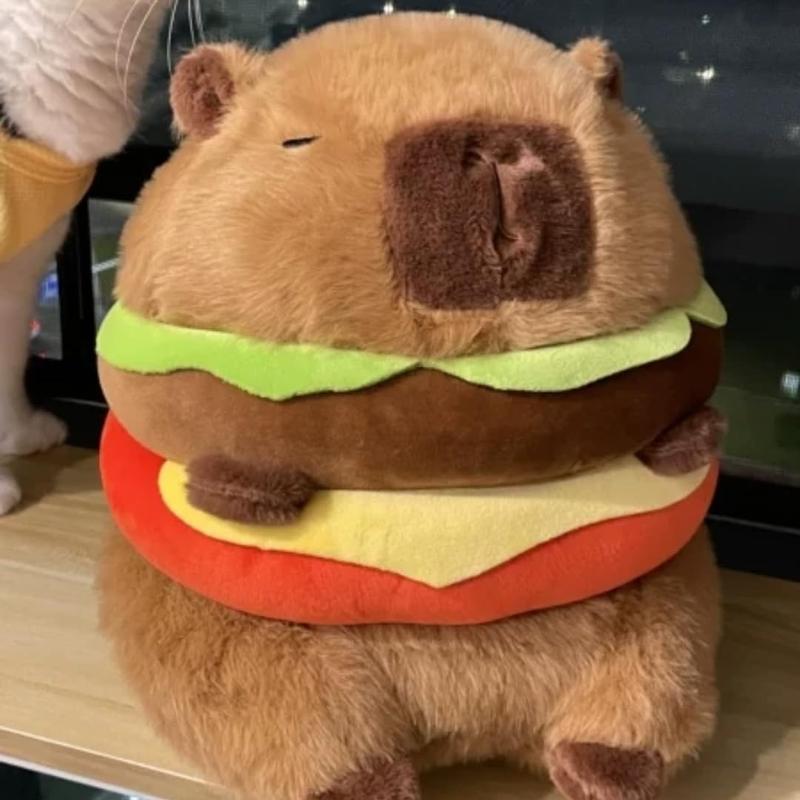 Christmas gift Realistic Capybara Burger Plushie - Soft Hamburger Stuffed Toy for Kids, 7.87''