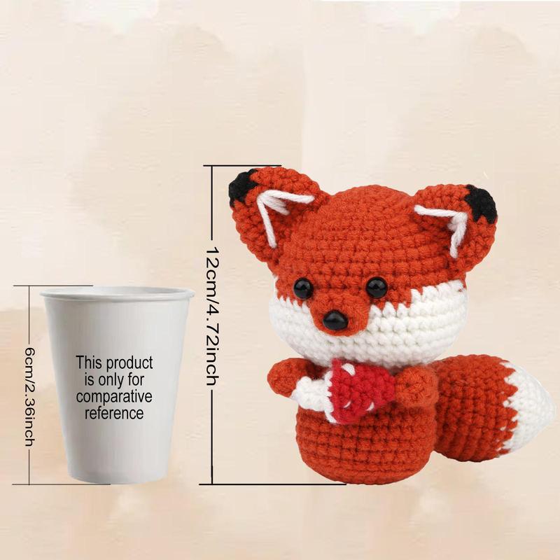 Fox Design Crochet Material Package, 1 Set Cute Crochet Stuffed Animal Kit, Crochet Kit for Beginners with Include Videos Tutorials & Instructions