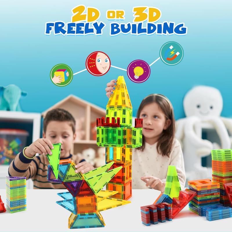 131PCS Wise Block Magnetic Blocks with 2 Cars, Magnetic Tiles, Learning Magnetic Building Blocks Sets, Educational Magnets Tiles Toys for Boys Girls.