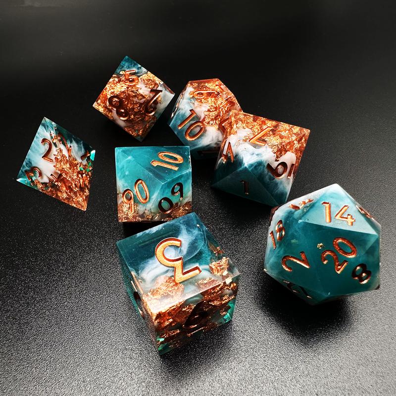 MinMax Misfits Tempest's Whirlwind Resin Polyhedral DnD Dice Set for Dungeons & Dragons (7 Pieces) Blue White Gold | Pathfinder | Tabletop RPGs