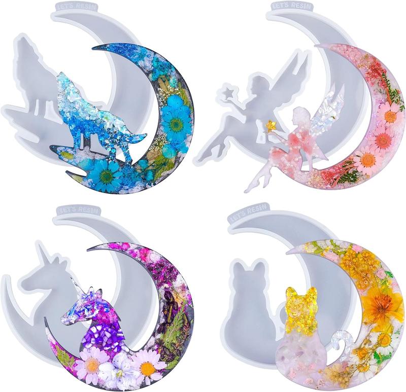 Resin Molds, Crescents Moon Molds, Epoxy Molds, Silicone Molds for Epoxy Resin, Wolf with Moon, Cat with Moon, Unicorn with Moon - LET'S RESIN