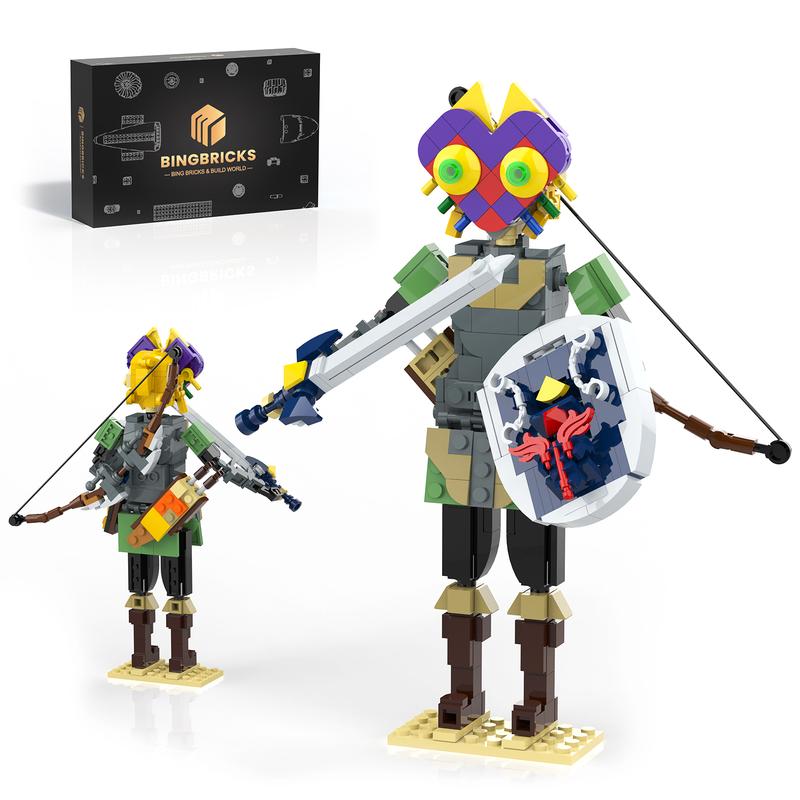 Tenhorses BOTW Link Building Set, Majora's Mask Link Action Figures Holding Master Sword and Hylian Shield, TOTK Adventure Game Collection Birthday Gift for Boys Girls Game Fans (407Pcs)