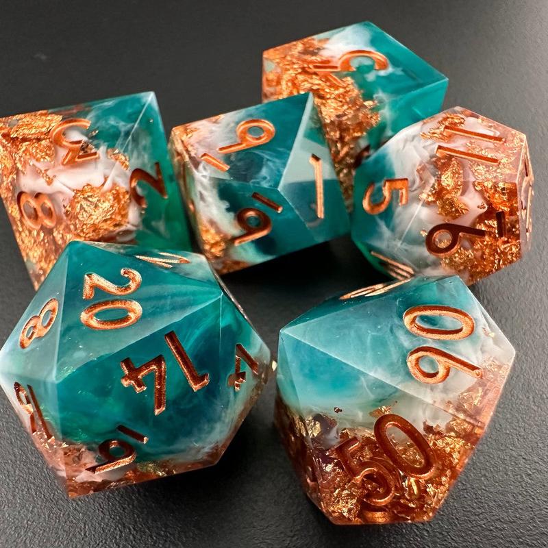 MinMax Misfits Tempest's Whirlwind Resin Polyhedral DnD Dice Set for Dungeons & Dragons (7 Pieces) Blue White Gold | Pathfinder | Tabletop RPGs