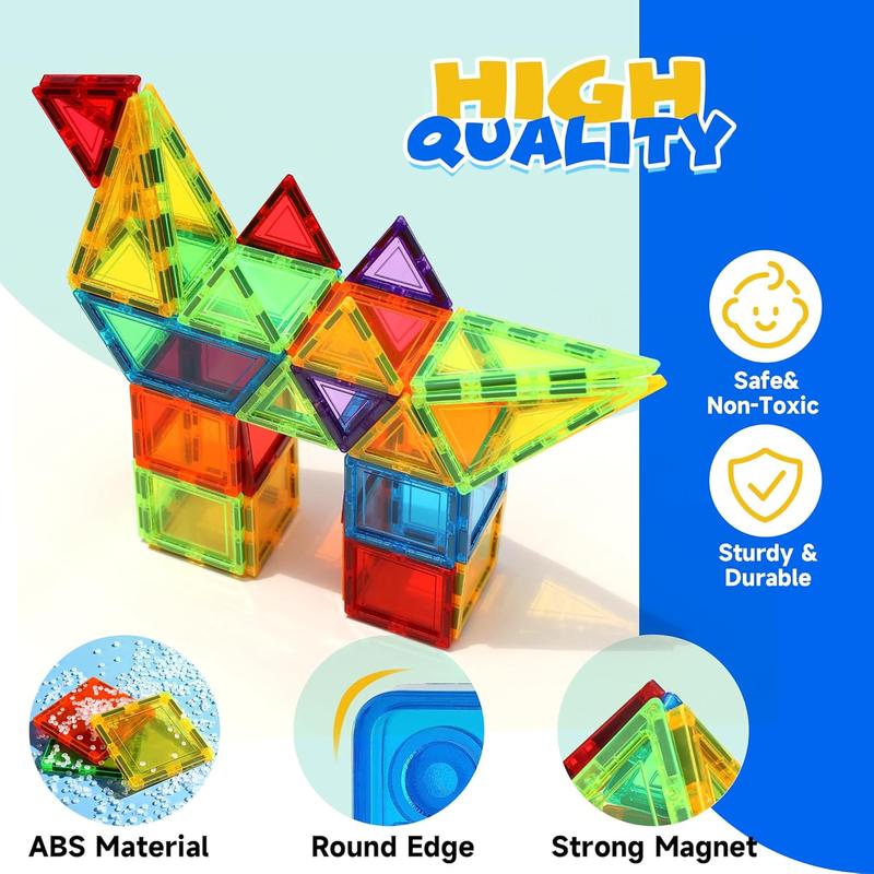 131PCS Wise Block Magnetic Blocks with 2 Cars, Magnetic Tiles, Learning Magnetic Building Blocks Sets, Educational Magnets Tiles Toys for Boys Girls.