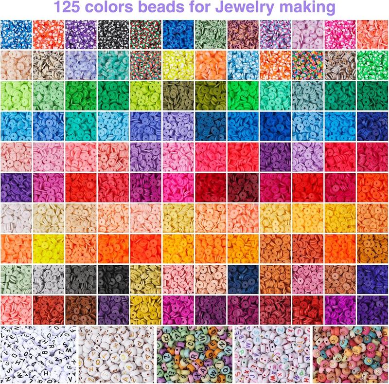 23000 count Clay Beads Bracelet Making Kit, 6Boxes 125Colors Friendship Polymer Beads and 5 Styles Letter Beads with  Making Accessories and 3 Rolls Crystal Cord for Crafts Christmas Gifts