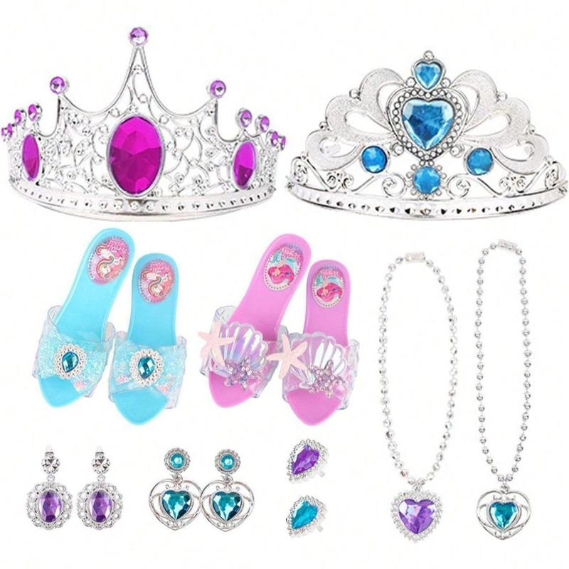 Princess Dress Up Toy, 1 Box Jewelry Set, Including Crown & Ring & Earrings & Shoes & Necklace, Role Playing Toy for Girls, Gift for Girl