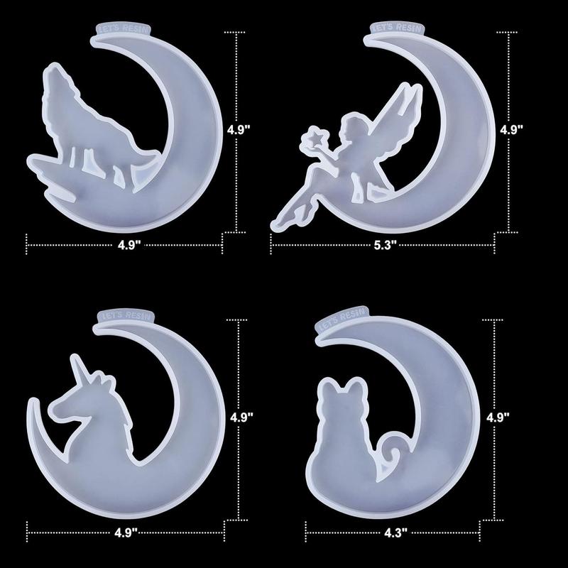 Resin Molds, Crescents Moon Molds, Epoxy Molds, Silicone Molds for Epoxy Resin, Wolf with Moon, Cat with Moon, Unicorn with Moon - LET'S RESIN