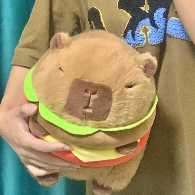 Christmas gift Realistic Capybara Burger Plushie - Soft Hamburger Stuffed Toy for Kids, 7.87''