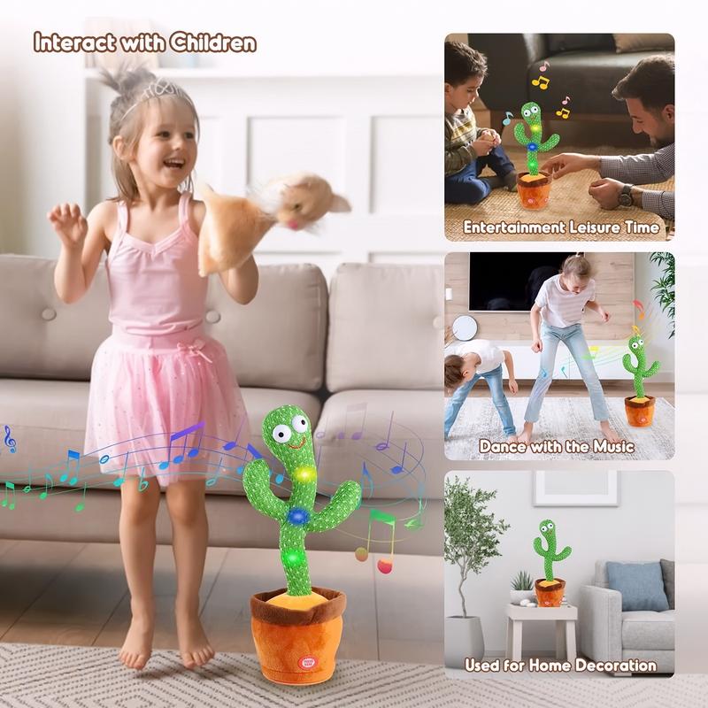 Pbooo Dancing Talking Cactus Mimicking Toy,Talking Repeat Singing Sunny Cactus Toy 120 Pcs Songs for Baby 15S Record Your Sound Sing+Dancing+Recording+LED