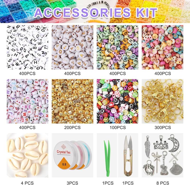 23000 count Clay Beads Bracelet Making Kit, 6Boxes 125Colors Friendship Polymer Beads and 5 Styles Letter Beads with  Making Accessories and 3 Rolls Crystal Cord for Crafts Christmas Gifts