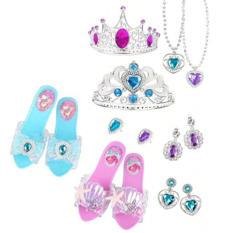 Princess Dress Up Toy, 1 Box Jewelry Set, Including Crown & Ring & Earrings & Shoes & Necklace, Role Playing Toy for Girls, Gift for Girl