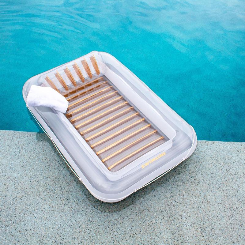 Swimline Luxe Edition Inflatable Suntan Tub Floating Pool Lounger, White & Gold