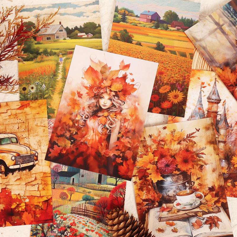 Autumn Themed Writable Holiday Ephemera Thick Card Set, 60pcs set Including 24 Cards & 36 Stickers, Scrapbooking Supplies, DIY Crafts