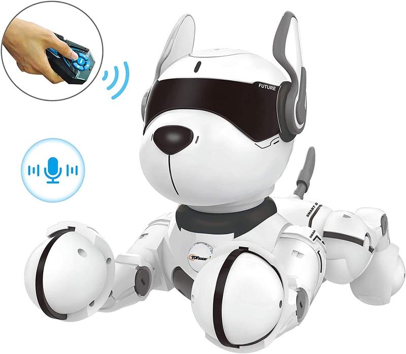 Rechargeable Robot Dog- Interactive Smart Robo Dog for Kids Ages 5-7 - Programmable with Remote Control, Voice and Touch Features - Realistic Actions and Perform Tricks - 4x5x6 Inches (White)