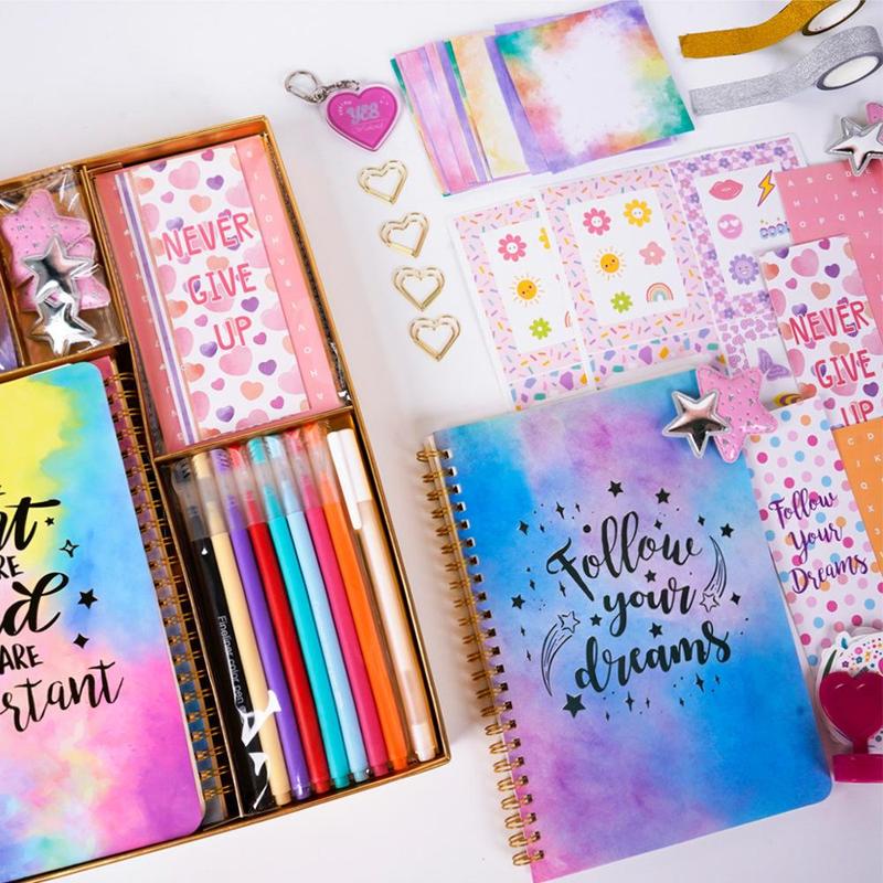 DIY Diary Set, 1 Set Diary Set with Sticker & Notebook & Pen & Sticker & Tape, Scrapbooking Supplies for Girls, Birthday Gift for Girls