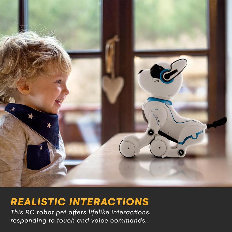 Rechargeable Robot Dog- Interactive Smart Robo Dog for Kids Ages 5-7 - Programmable with Remote Control, Voice and Touch Features - Realistic Actions and Perform Tricks - 4x5x6 Inches (White)