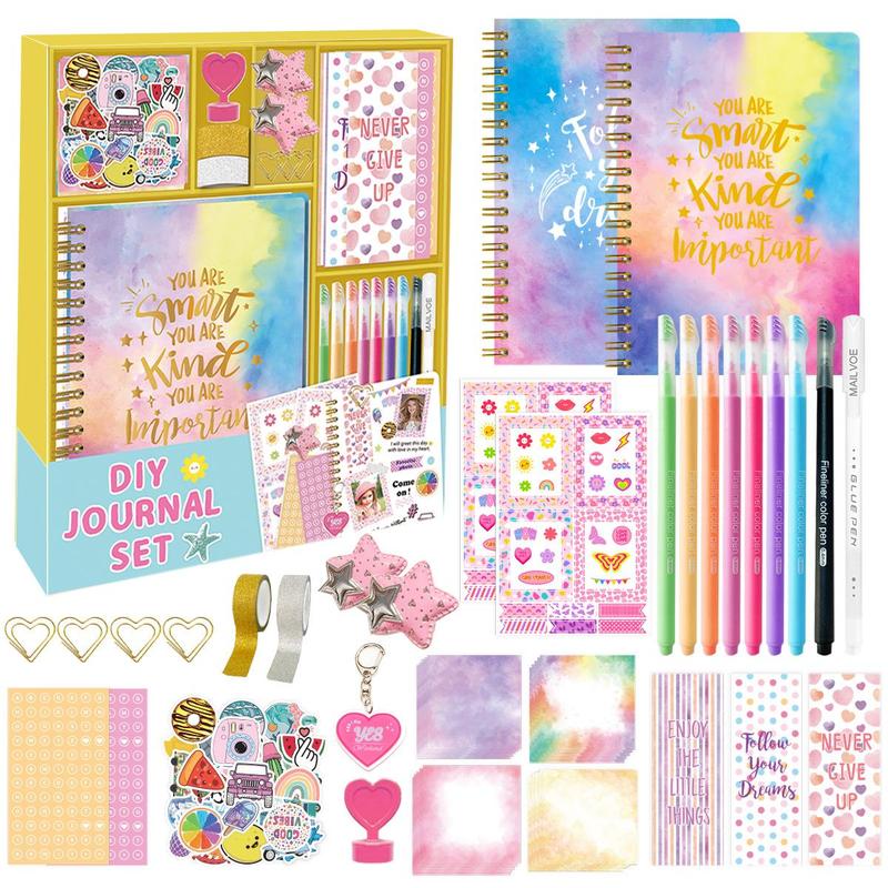 DIY Diary Set, 1 Set Diary Set with Sticker & Notebook & Pen & Sticker & Tape, Scrapbooking Supplies for Girls, Birthday Gift for Girls