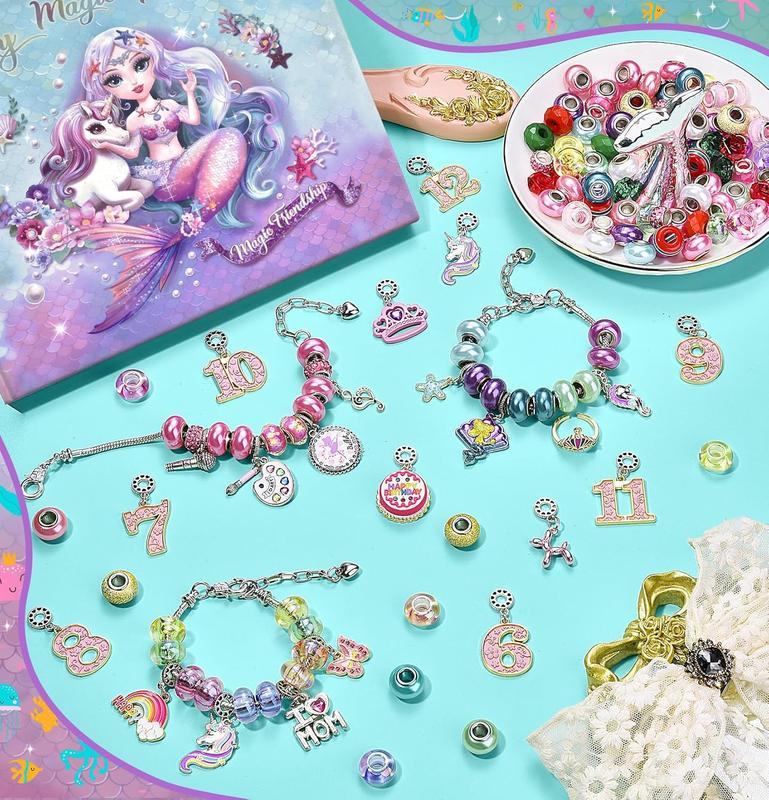 Charm Bracelet Making Kit & Unicorn Mermaid Girl Toy- ideal Crafts for Ages 8-12 Girls who Inspire Imagination and Create Magic with Art Set and Jewelry Making Kit