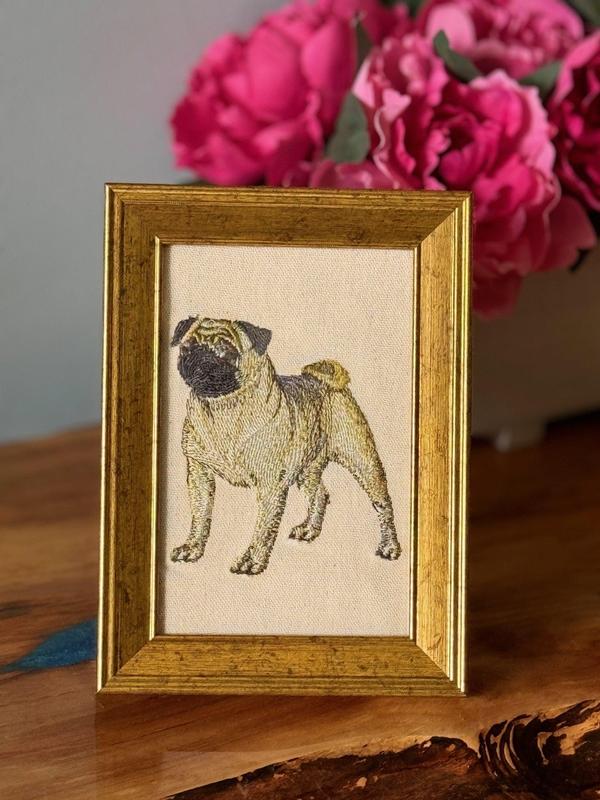 Pug Machine Embroidered and Framed!  Other Designs and Breeds Available!