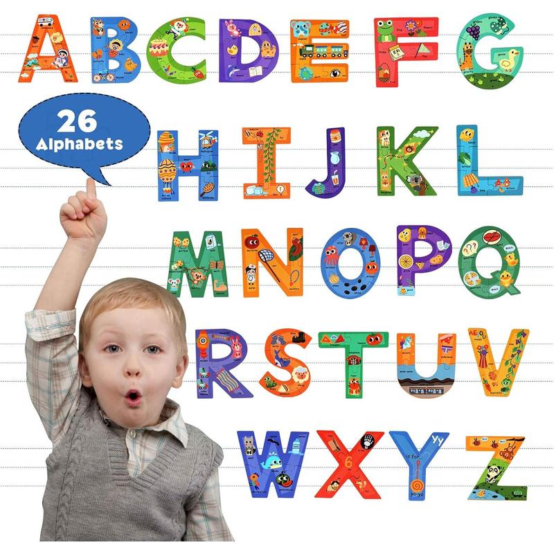 SYNARRY Wooden Alphabet Puzzles for Kids Ages 4-8, ABC Learning for Children Ages 4+, Sight Words Letter Puzzles Montessori Toys Educational STEM for Preschool Boys Girls Kids Gifts