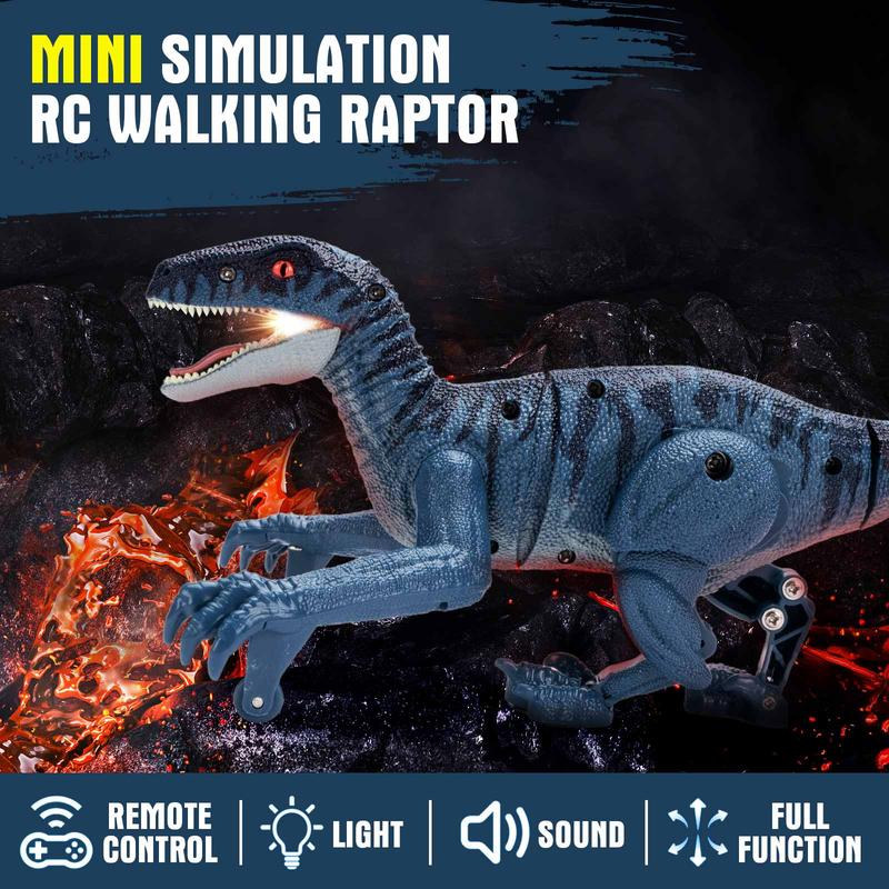 Remote Control Dinosaur Toys for Kid - Walking Dinosaur Toys for Boys 5-7，RC Jurassic Velociraptor Toys 8-12，Robot Dinosaur 3-5 with Light Sounds Toys for Boys Age 3+ Rechargeable Blue