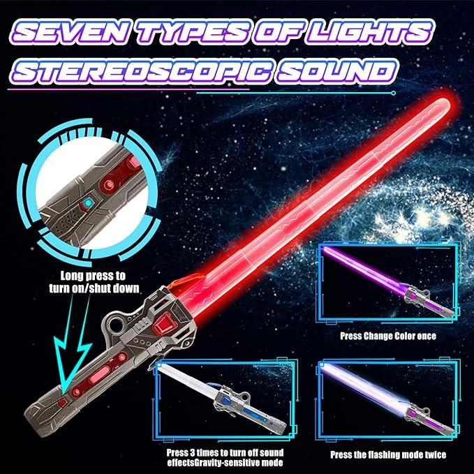 Lightsaber Light Sabers for Kids - 2 PCS, 7 Color, FX Sound 2 in1 Double-Bladed LED Expandable Lightsabers for Kids Set