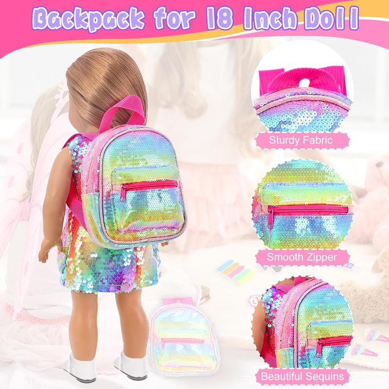 14 Pieces United States 18 Inch Girl Doll Accessories School Supplies Set - Doll Backpack School Supplies Sunglasses and Other Doll Accessories Things