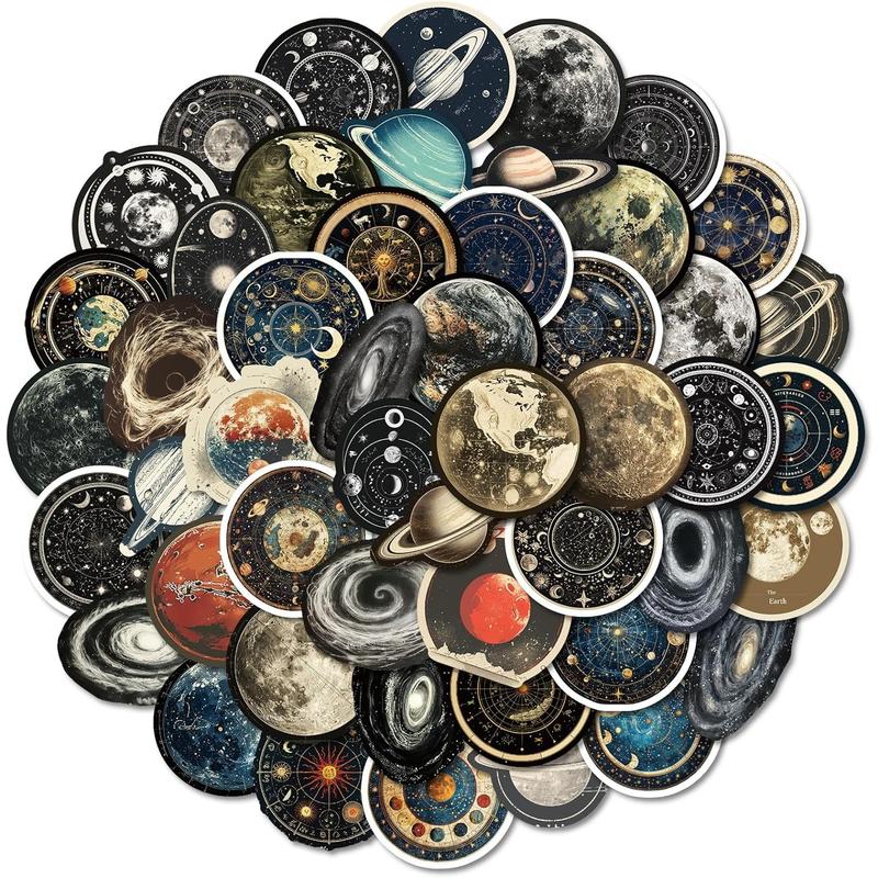 50Pcs Celestial Stickers Pack, Planet Moon Space Astronomy Sticker for Scrapbook Junk Journal Supplies Planner Laptop Luggage Home Decor, Waterproof Cosmic Galaxy Stickers for Students and Adults