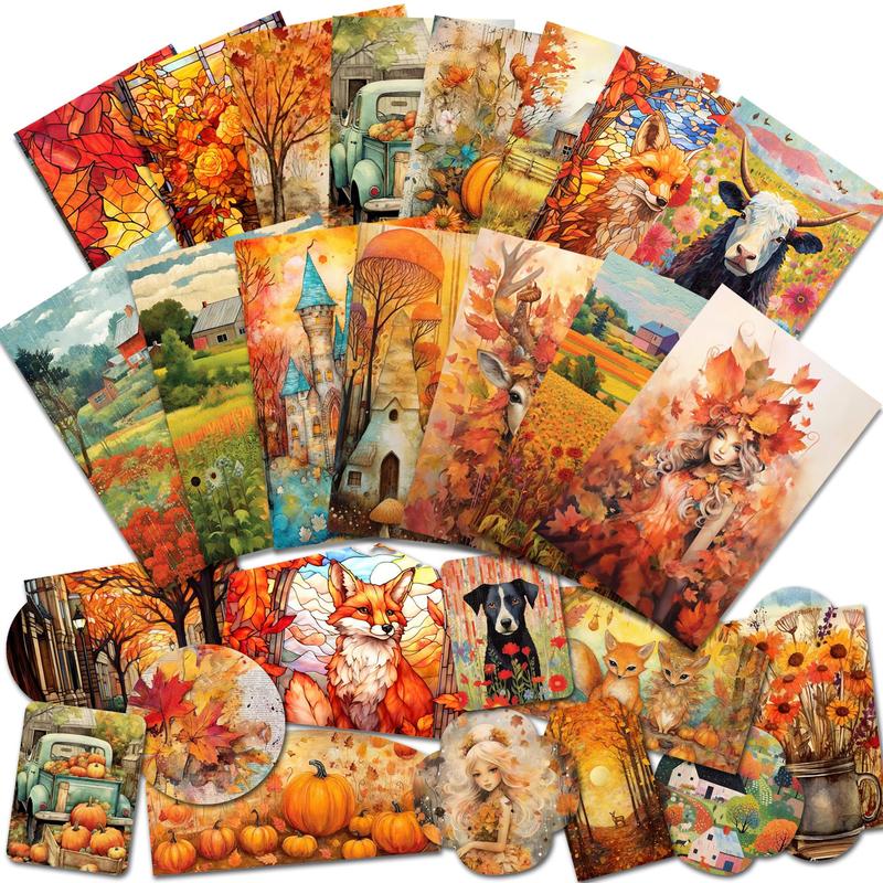 Autumn Themed Writable Holiday Ephemera Thick Card Set, 60pcs set Including 24 Cards & 36 Stickers, Scrapbooking Supplies, DIY Crafts