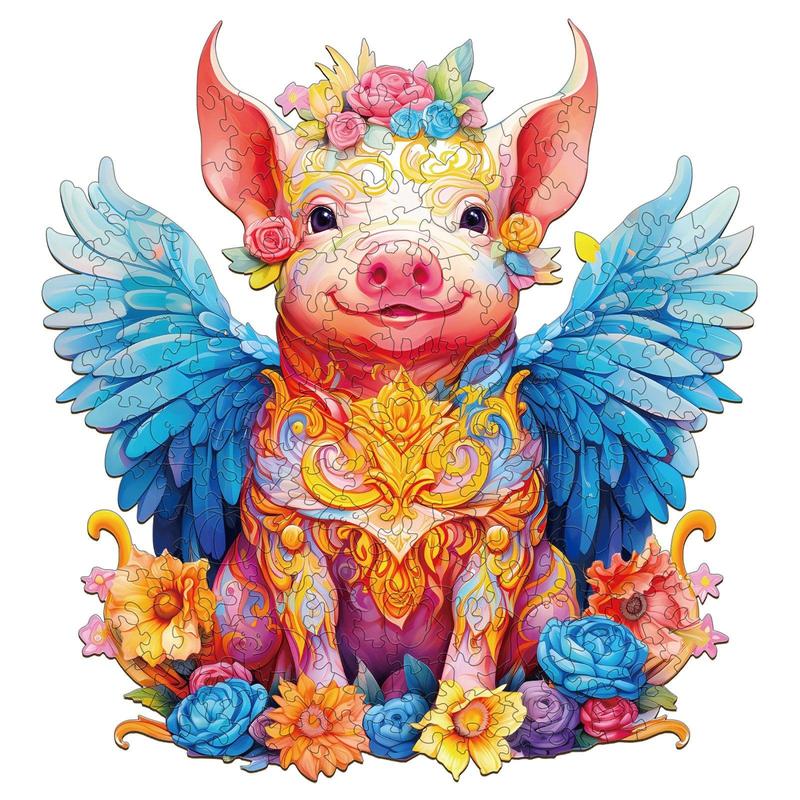 Angel Pig Wooden Jigsaw Puzzle for Kids and Adults- Educational Toy