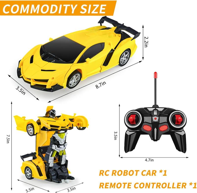 Rc Cars, Remote Control Car for Boys 4-7, 1:18 Transforming Robot Toy Car with 360 Rotating & One Button Deformation & LEDs Lights, Kids Robot Toys Gifts for 3 4 5 6 7 8 9 10 11 12 Years Old, Red