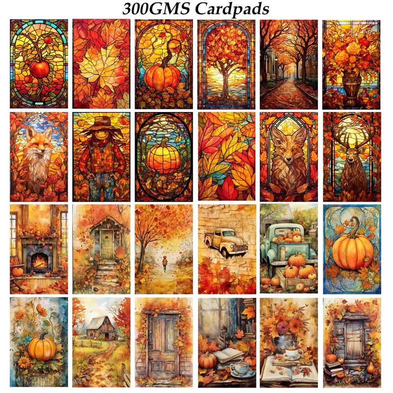 Autumn Themed Writable Holiday Ephemera Thick Card Set, 60pcs set Including 24 Cards & 36 Stickers, Scrapbooking Supplies, DIY Crafts