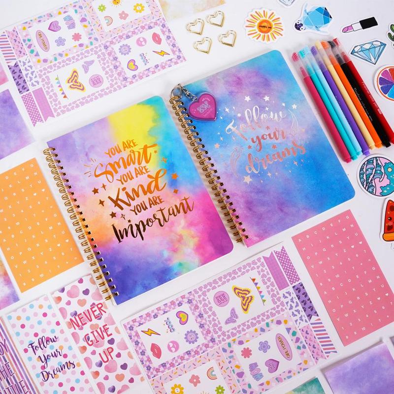 DIY Diary Set, 1 Set Diary Set with Sticker & Notebook & Pen & Sticker & Tape, Scrapbooking Supplies for Girls, Birthday Gift for Girls