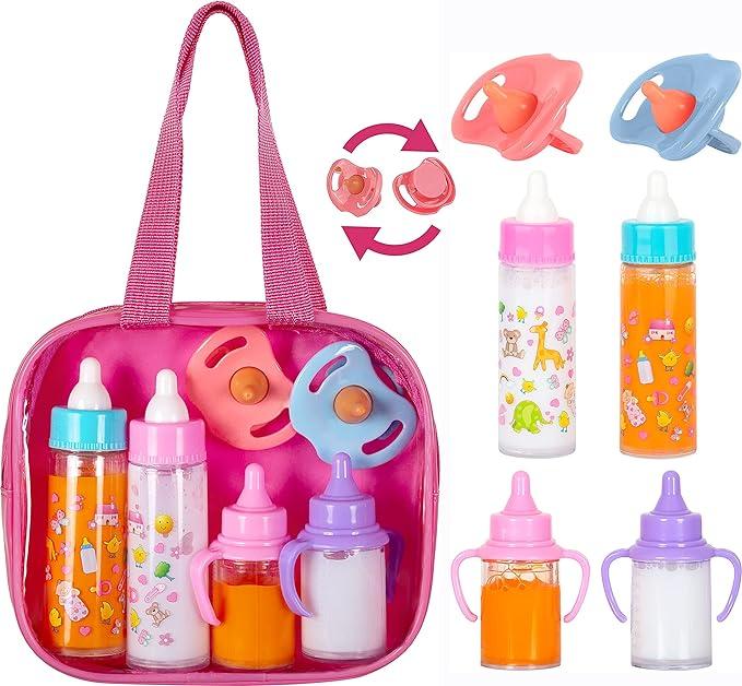 My Sweet Baby Disappearing Doll Feeding Set - 6 Piece Set for Toy Stroller with Milk & Juice Bottles and Pacifiers