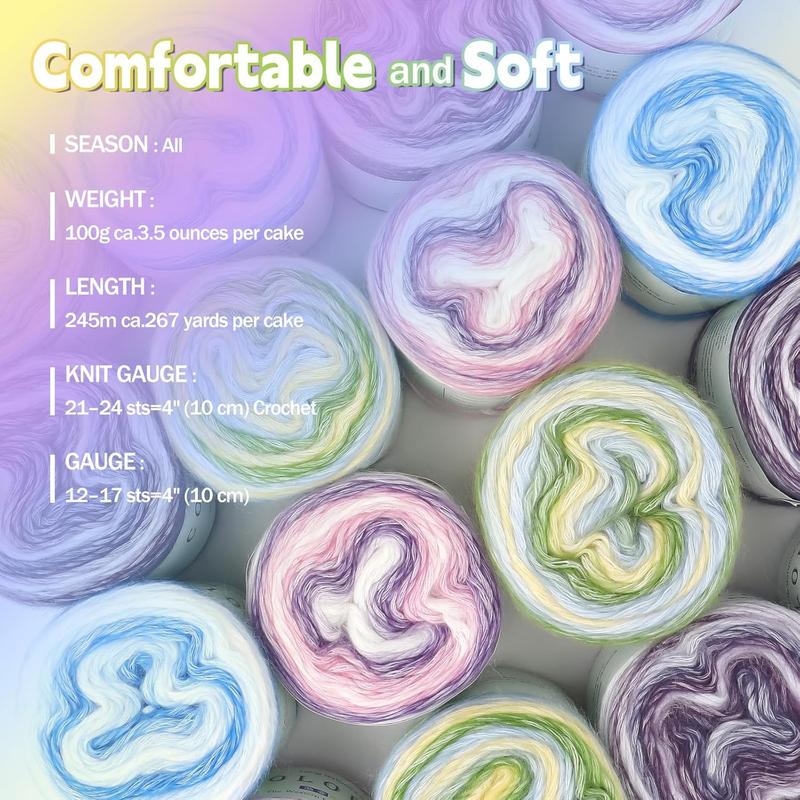 Yarn for Crocheting-Gradient Cake Yarn for Crocheting Knitting-Ombre Yarn-Multicolor Soft Rainbow Cotton Crochet Yarn for Scarves, Shawls, Blankets, and Garments(C)