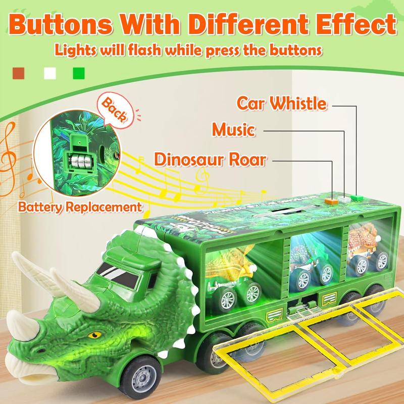 Dinosaur Toys for Kids 3-5-7, 11 in 1 Dinosaur Truck with Light, Music & Roar Sound, Dino Toddler Toys Including Toy Truck, Dinosaur Cars, Mini Dinosaur Figures & Slide, Toys for 3 4 5 6 Year Old Boys