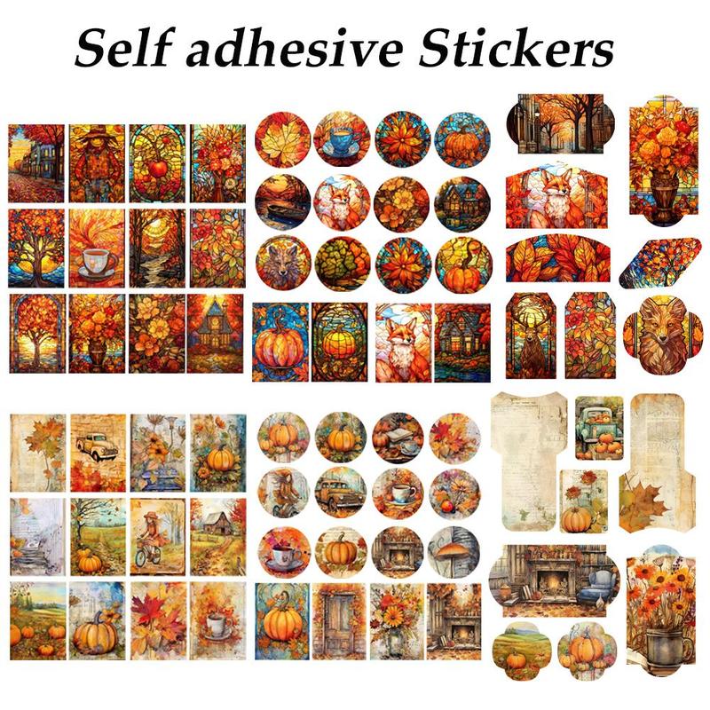 Autumn Themed Writable Holiday Ephemera Thick Card Set, 60pcs set Including 24 Cards & 36 Stickers, Scrapbooking Supplies, DIY Crafts