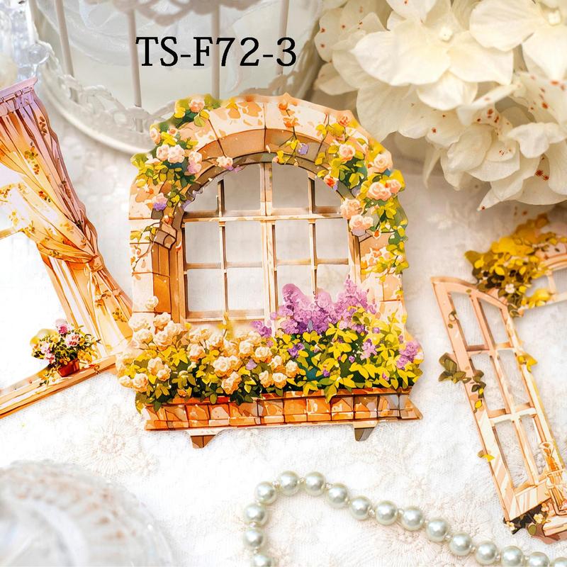 Flower Window Pattern Decorative Stickers, 20pcs set Landscaping Material Decorative Stickers, DIY Decorative Stickers for Scrapbooking & Journal Making