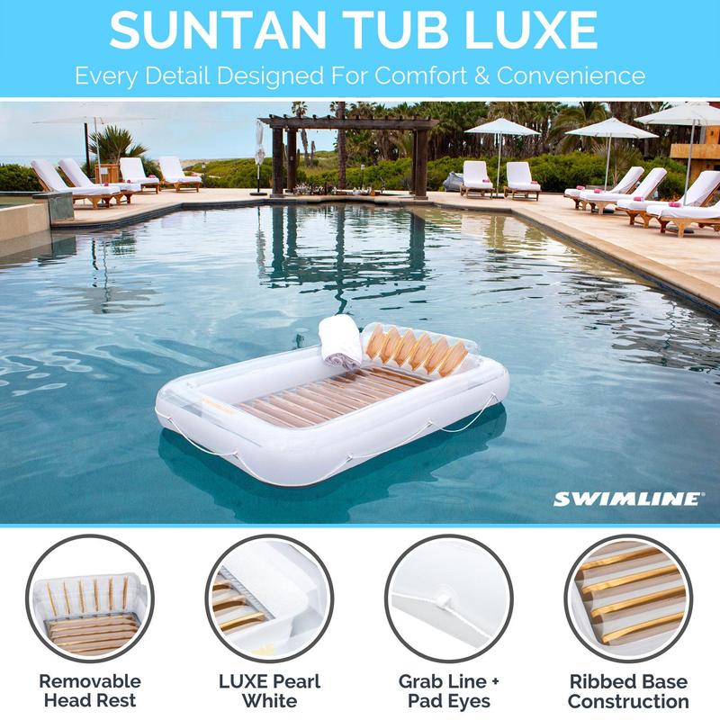 Swimline Luxe Edition Inflatable Suntan Tub Floating Pool Lounger, White & Gold