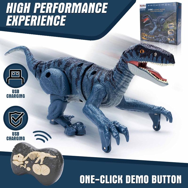 Remote Control Dinosaur Toys for Kid - Walking Dinosaur Toys for Boys 5-7，RC Jurassic Velociraptor Toys 8-12，Robot Dinosaur 3-5 with Light Sounds Toys for Boys Age 3+ Rechargeable Blue