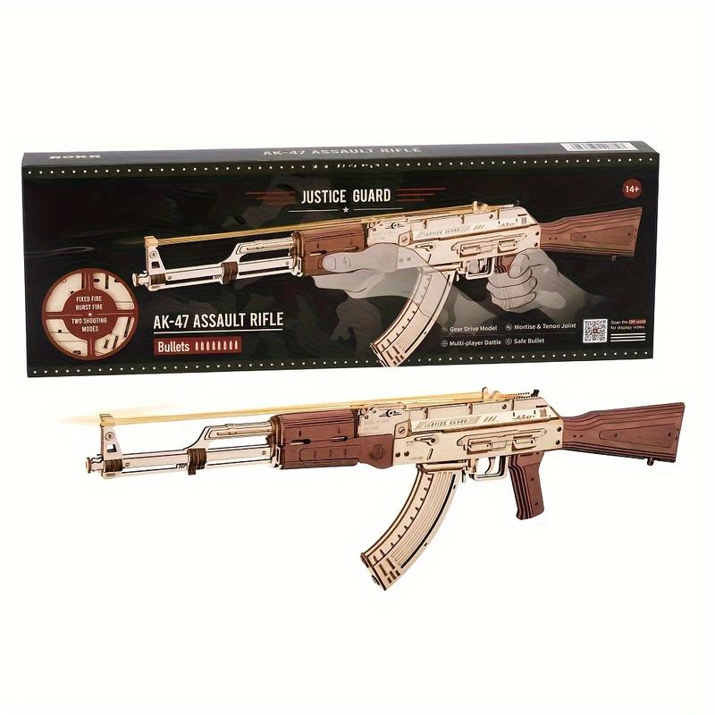 Robotime ROKR 3D Wooden Puzzle AK 47 Model - Intricately Designed DIY Wood Crafts with Rubber Band ToyGun Functionality, LQ901 Justice Guard Series