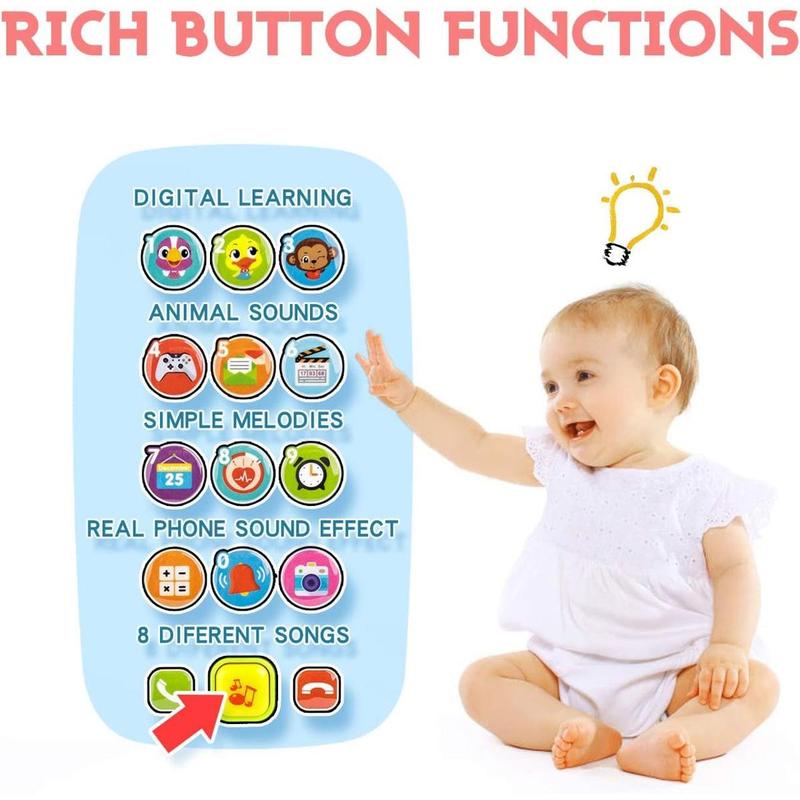 Baby Toy Phone for 1 2 3 Year Old Boy Girl Fake Phone Toys with Music Baby Cell Phone Toys 6 to 12 Months Light Up Play Phone for Babies s Toddlers Educational Learning Toys Gifts for Boys