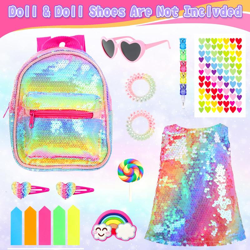 14 Pieces United States 18 Inch Girl Doll Accessories School Supplies Set - Doll Backpack School Supplies Sunglasses and Other Doll Accessories Things