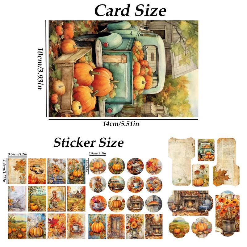 Autumn Themed Writable Holiday Ephemera Thick Card Set, 60pcs set Including 24 Cards & 36 Stickers, Scrapbooking Supplies, DIY Crafts