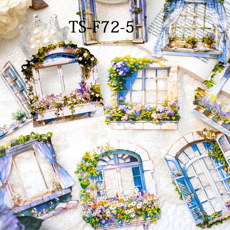 Flower Window Pattern Decorative Stickers, 20pcs set Landscaping Material Decorative Stickers, DIY Decorative Stickers for Scrapbooking & Journal Making